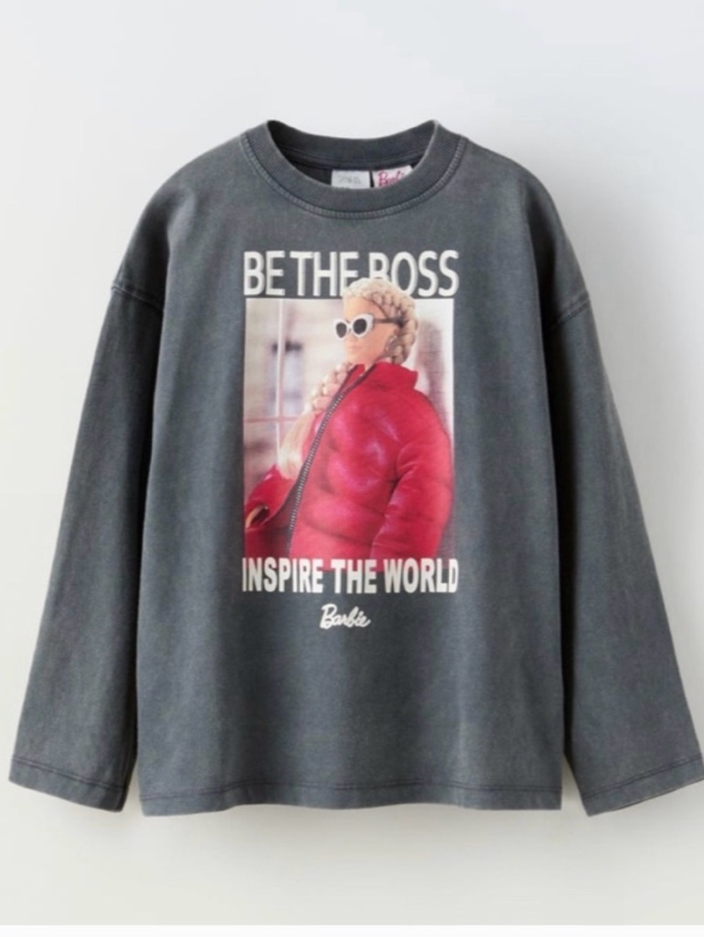 Zara X Barbie Kids Long Sleeve Te Charcoal be the boss inspire the world Graphic